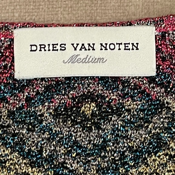 Dries Van Noten Metallic Short Sleeve Top Sweater V-Neck Medium Green Blue Pink - Picture 5 of 8